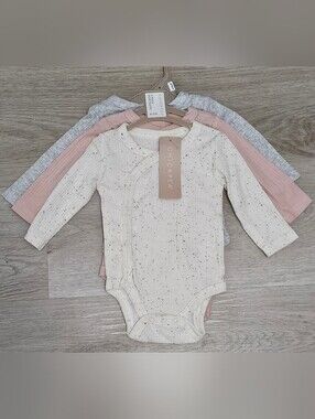 Chick Pea Baby 0-3M 3 Pack Long Sleeve Bodysuits Pink Gray Cream NWT